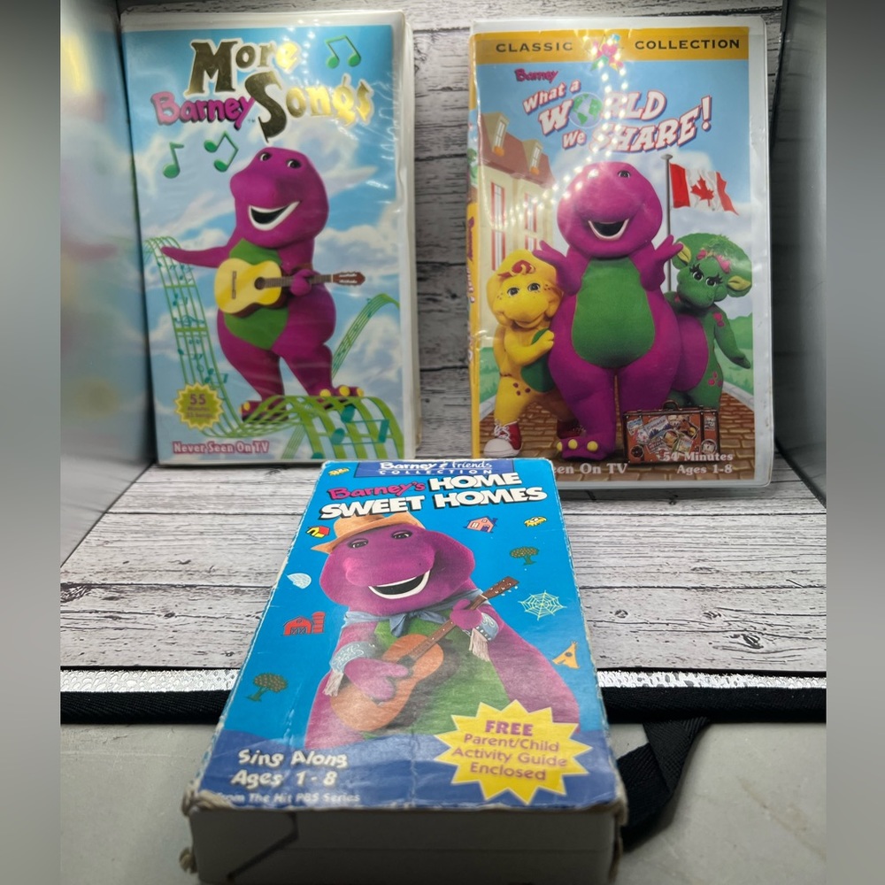 Barney Vhs X 7 More Barney Songs, What A World, Home Sweet Home & Great Adve